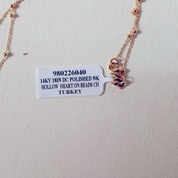 14k gold 18in beaded chain with heart necklace - Picture 4 of 12